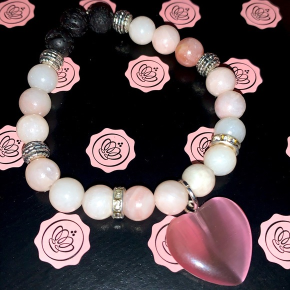 🪬2/$25🪬 Natural Pink Opal 8mm Stone with Pink Opal Charm Stretch Bracelet - Picture 2 of 16